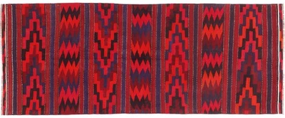 Afghan Kelim Soumakh Ghalmuri Teppich 120x300 Handgewebt Läufer Rot Streifen - Bild 1 von 4