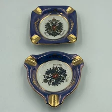Hassenpfug Austria Vienna Blue & Gold Souvenir Ashtray. One Set Of 2