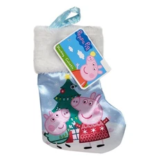 Peppa Pig Christmas Stocking Mini 7" Blue Satin Faux Fur Holiday Festive Decor