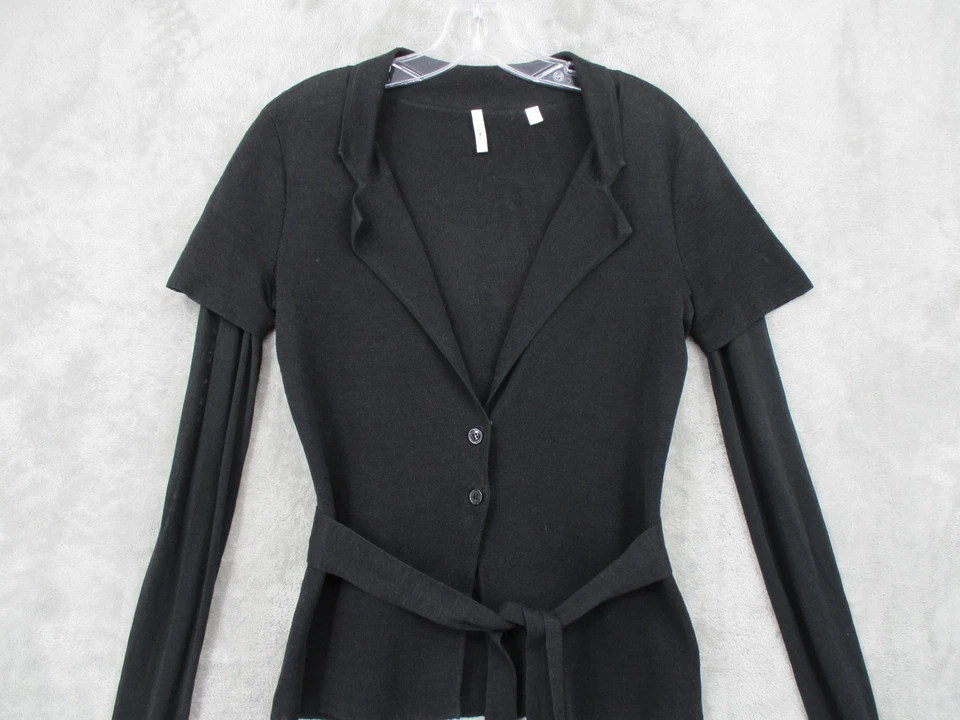 IISLI Sweater Womens 4 Linen Sheer Sleeve Belted Button Lightweight Career Knit - Image 3 of 4