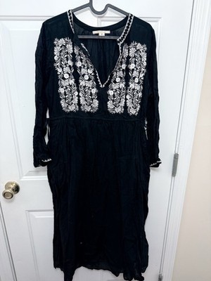 Ne Quittez Pas Black Embroidered Dress Size Small Sheer 100% Cotton