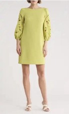 NWT Vince Camuto Crepe Shift Embroidered Dress Pear Size 8