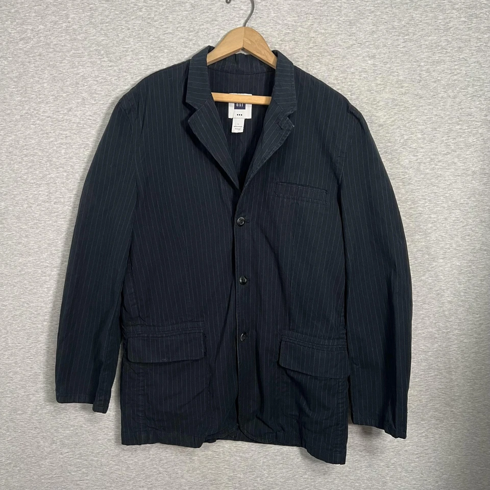 GAP Blazer Mens Large Navy Pinstripe Canvas Unstructured Jacket Casual 2010's - Image 2 of 4