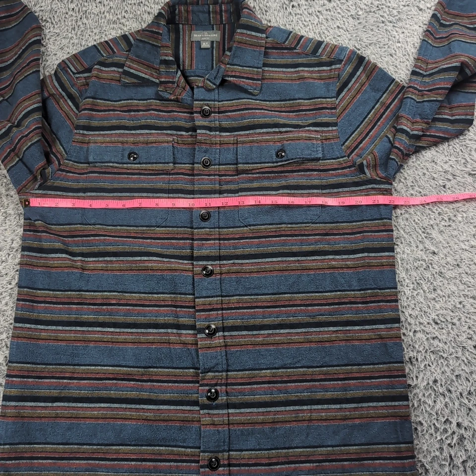 Camisa LL Bean Hombre Mediana Alta Franela Azul Manga Larga Exterior Rayas Informal Foto 3 de 4