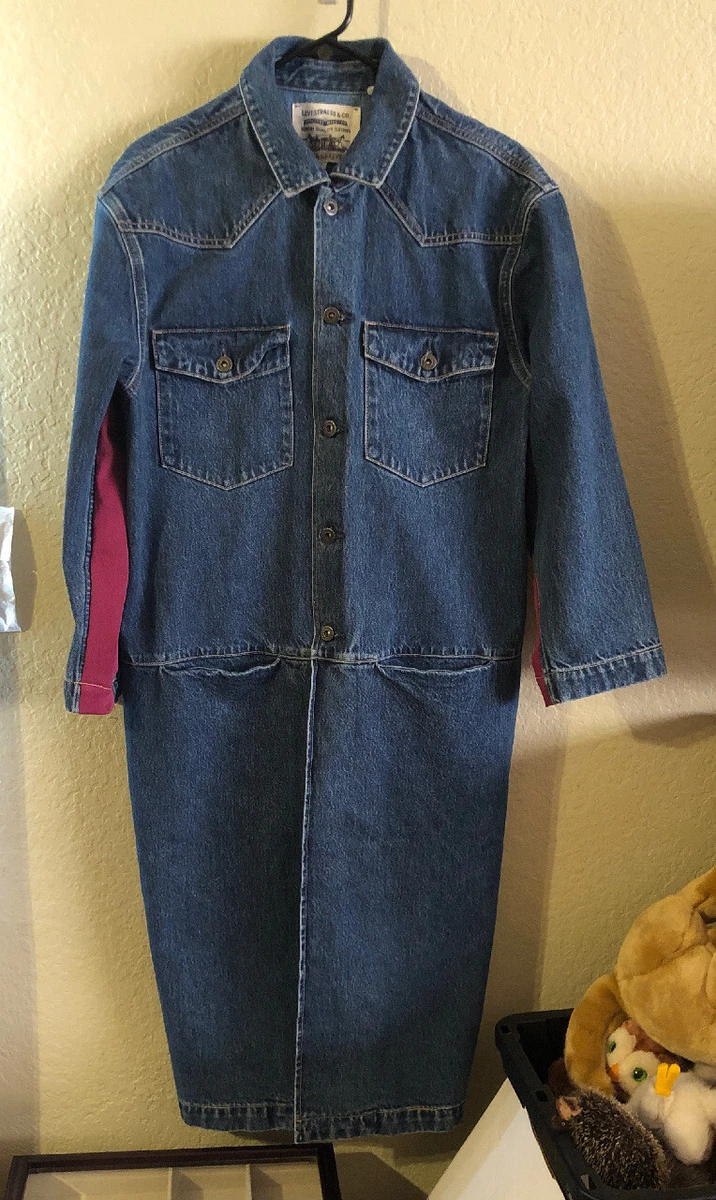 Levi Strauss CO Original Riveted Long Blue Denim Coat Jacket L
