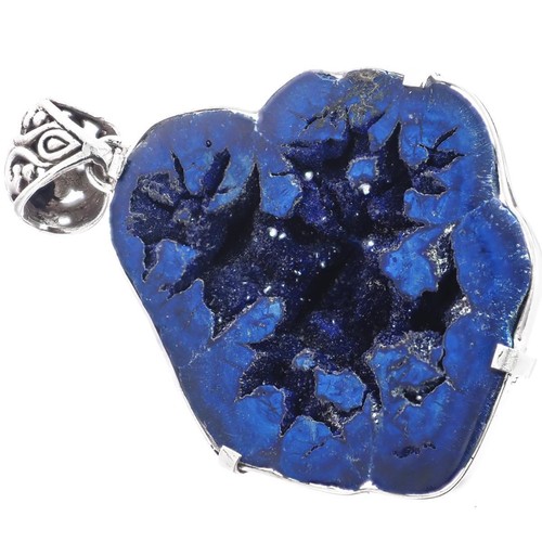 Colgante druso de nódulo de plata esterlina 925 geoda de nódulo de azurita - Imagen 2 de 4
