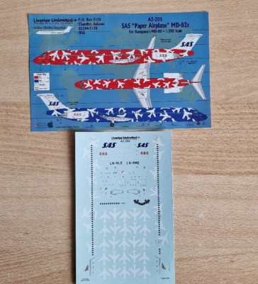 Decal SAS ''Paper Airplane'' MD-82   1/200 Liveries Unlimited  A2-205