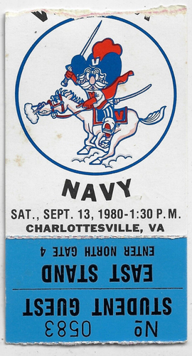 Student Guest Ticket Stub Virginia vs Navy Sept. 13 1980 Charlottesville Va