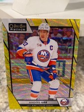 anders lee neon yellow surge parallel 23-24 o-pee-chee platinum islanders hockey