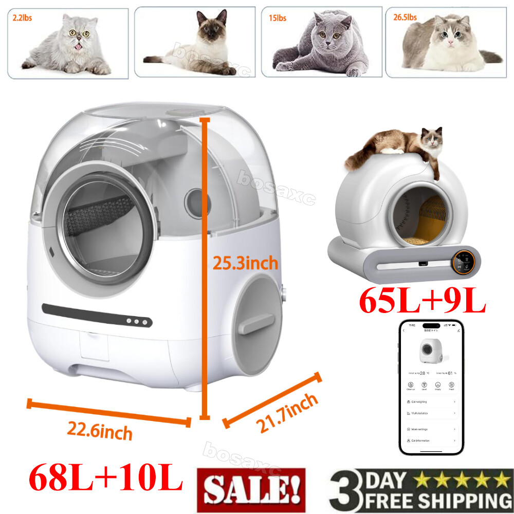 Smart Self Cleaning Cat Litter Box Automatic Cleaning Robot App Control WiFi 68L