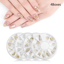 4 Boxes Nail Art Jewelry 3D Rivet Colorful Diamond Alloy Manicure Ornaments