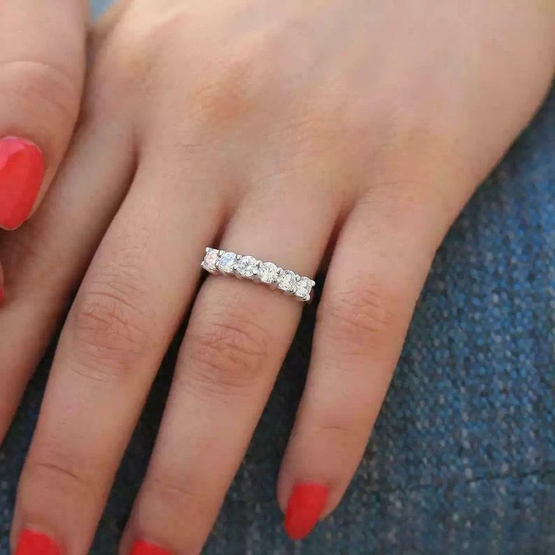 Wedding Band 1.50Ct Diamond 14k White Gold Anniversary Ring Simulated Size 7 - Изображение 2 из 4