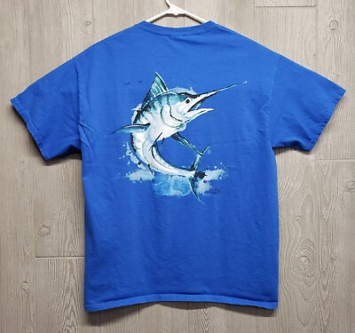 Costa Del Mar Tshirt Mens Large Blue Marlin Fish Salt Ocean Beach Vacation Blue 