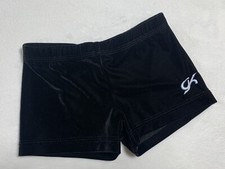 GK Elite SHORTS Leotard BLACK Velvet Velour Gymnastics MINI Bar CHEER Sz: AXS