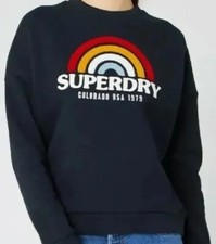 Superdry Women's Rainbow Raven Medium Size 10 Sweatshirt Dark Navy EUC
