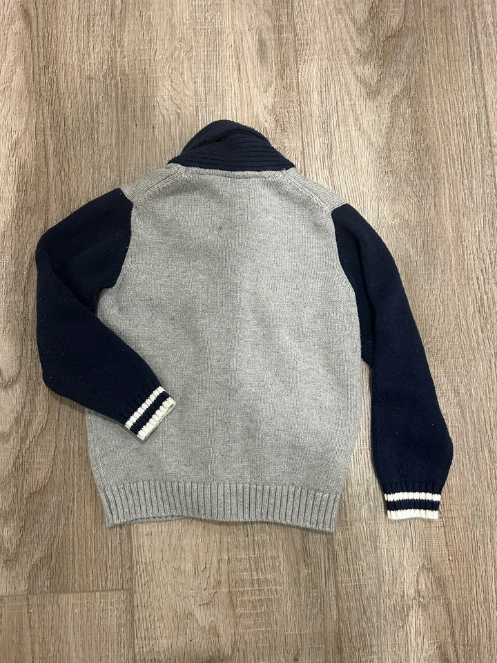 Janie and Jack Boy's Grey Blue Bulldog Cardigan Sweater Shawl Collar 5 - Image 3 of 4