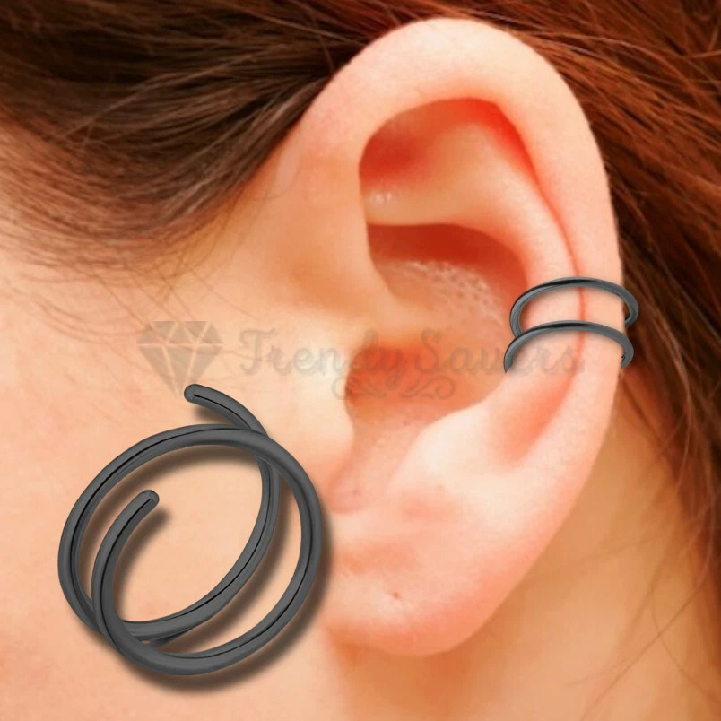 1pc Surgical Steel Black Double Loop Nose Ring Cartilage Helix Lip Piercing 6MM