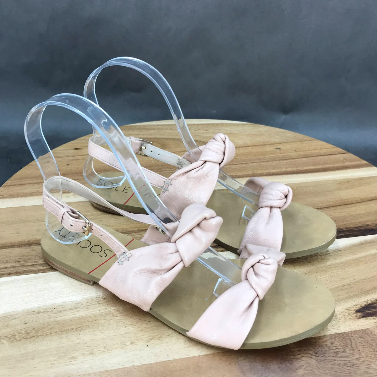 Sole Society Pink Leather Slingback Adjustable Buckle Sandals