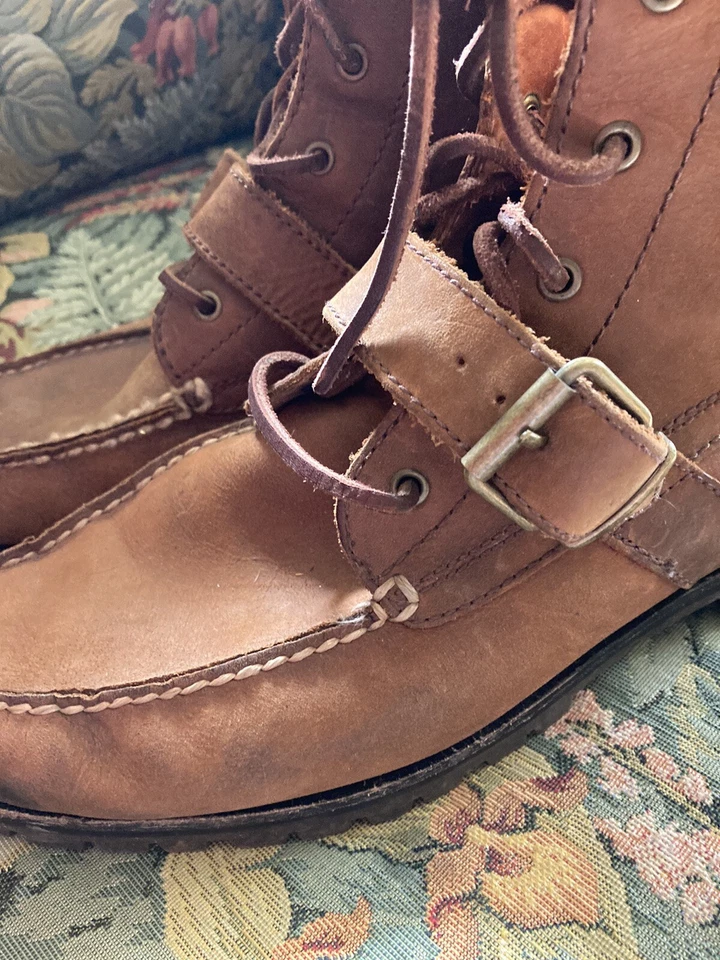 Ralph Lauren Polo Hombre 11.5 D Marrón Ranger Botas de Campo Hebilla Resistente Pesado Foto 3 de 4