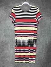 ASOS Midi Shirt Dress Womens Size 12 Multicolored Striped Stretch Short Sleeve