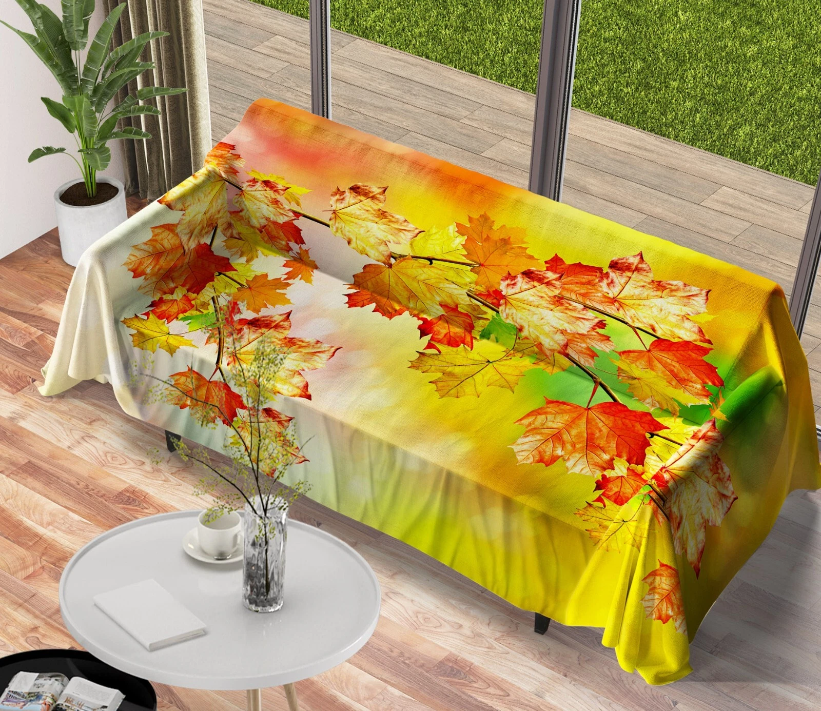 3D Maple Leaf N2844 Sofa Cover High Stretch Lounge Slipcover Protector Couch Eve