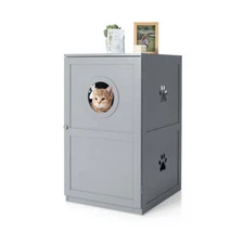 NNECW 2-Tier Litter Box Enclosure with Anti-Toppling System for Home Pet-Grey