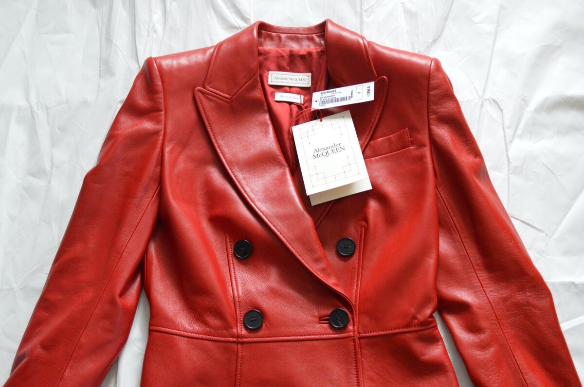 Alexander McQueen Red Leather Double Breasted Jacket Coat Alexander McQueen Red Leather Double Breasted Jacket Coat