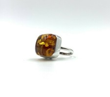 Vintage Sterling Silver Amber Ring Size 10.25 Large Statement