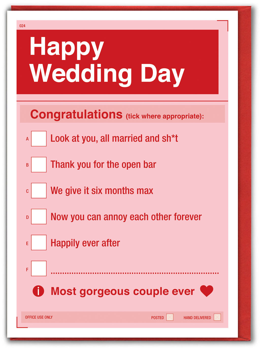Funny Wedding Day Greetings Card With Tick Box Form Rude Humour Congratulations