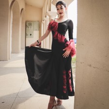 NEW Latin Ballroom Dance Dress Modern Salsa Waltz Standard Long Dress G891 Black