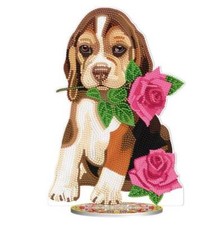 5D Beagle Puppy + Rose Diamond Art Kit Crystal Embroidery Rhinestone Table Top