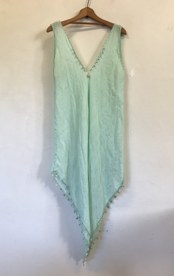 Gorgeous Light Cotton Sun Dress Green With Shell Detail Ladies Size S - M