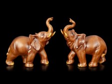 Elefanten Figuren - 2er Set Holzoptik - Elefantenbaby Dickhäuter Dekostatue