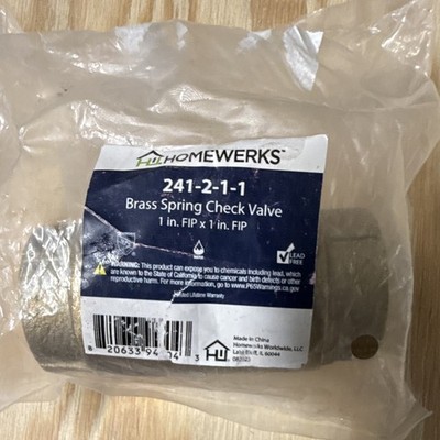 Homewerks 241-2-1-1 Brass Spring Check Valve 1in FIP x 1in FIP Lead Free