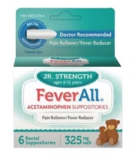 Feverall Suppository Junior 325 mg 6 Each By Feverall New Exp 03/2027