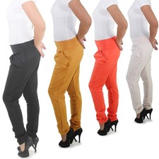 Damen Hose Hüfthose Chino Stoffhose Pants Treggings Seiden Look Stretch Loose 