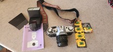 Canon AE-1 SLR Film Camera - Black With Flash And Camera Case