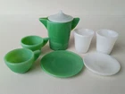 AKRO AGATE VINTAGE JADITE & MILK GLASS TOY DISHES 7 PIECES
