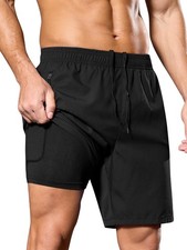 Men's 7" Running Shorts Quick Dry Athletic Workout Gym Shorts with Zipper Poc...