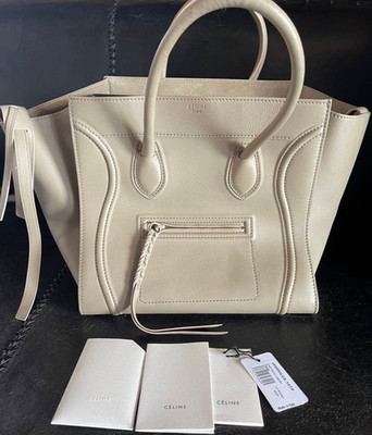 Celine Luggage Phantom Light Greige Leather Handbag Authentic w/Cards Dust Bag
