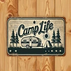 2D Flat, Vintage Camp Life Tin Metal Signs Home Décor Rustic Iron Wall Art with