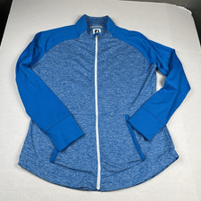 Footjoy Womens Full Zip Golf Athletic Jacket Blue Performance Pockets LARGE FLAW