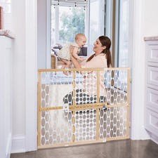 26.5"-42" Quick-Fit Baby Safety Gate Mesh Wood Adjustable Pressure Mount Gate