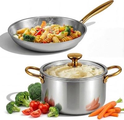 Titanium Cookware Set 11'' and 9.45'' Pots and Pans with Lids Safe for Oven  Pcs