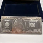 Benjamin Franklin 2000 100 Dollar Bill 4 Troy oz .999 Fine Silver Toned 030505