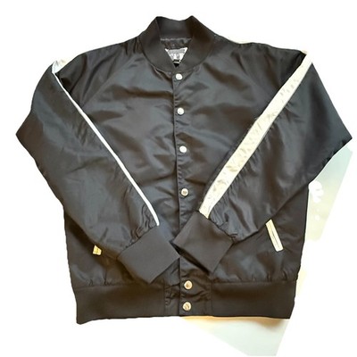 Slate & Stone Black Nylon Varsity Stripe Bomber Classic Jacket Men s Medium