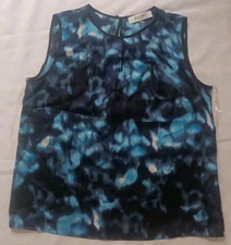 Jones Studio Separates Sleeveless Blouse Blue Print Scoop Neck Size L       /336