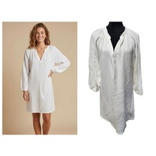 Nation LTD Gauze Tunic Dress Womens XS White  Split Neck Cotton Resortwear
