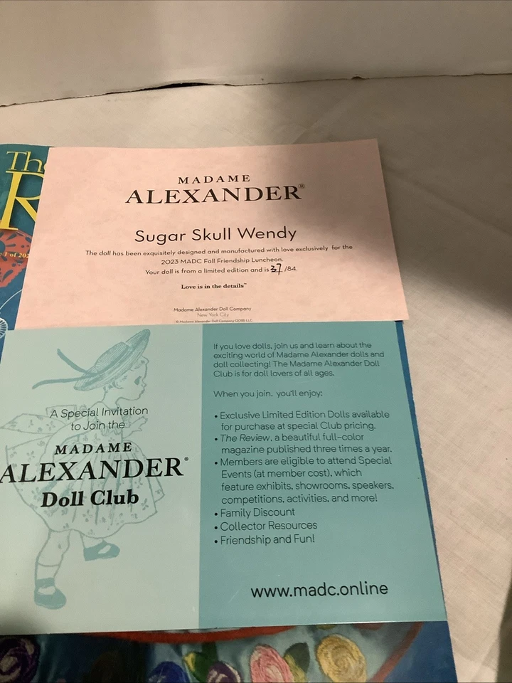 LE Madame Alexander Sugar Skull Wendy 2023 MADC Fall Friendship Luncheon New  - Image 4 of 4