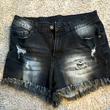 Women's Black Denim Distressed Cutoff Shorts Size 4 Frayed Hem 5-Pocket